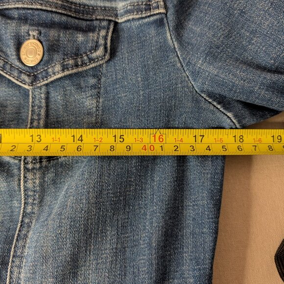 Chico's Tropical Embroidered Denim Jacket Small Blue Floral Boho Jean Coat - Picture 12 of 13